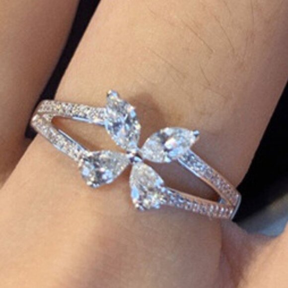 🎁Butterfly Flower Anillos Crystal Silver Plated Ring for Women, UNVN12048 - Picture 5 of 8